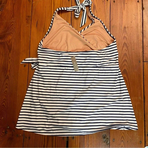 J Crew Halter Wrap Navy &White stripe Swim Dress Swimsuit Size 20 Beach Boat Sun - Picture 15 of 16
